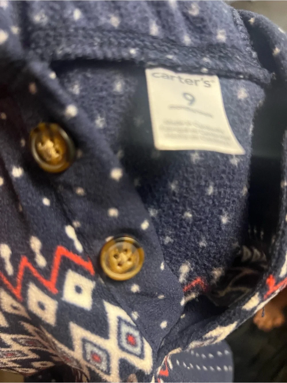Carter's Navy Blue Hooded Pullover Sweater with Fair Isle Stripe